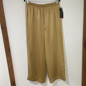 Terry Lewis Silk Wide Leg Pants Women Large Gold Drawstring Waist | Quiet Luxury
